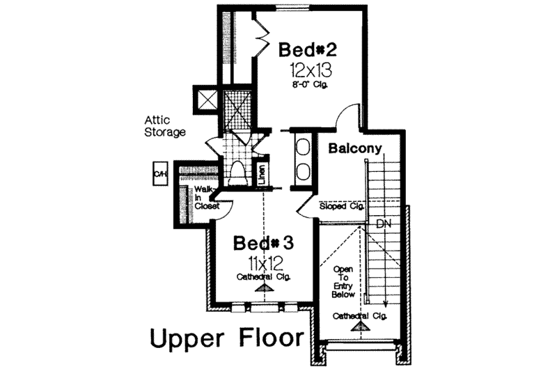 House Blueprint - Floor Plan - Upper Floor for European House Plan #310-146 - 3 bed, 2.5 bath