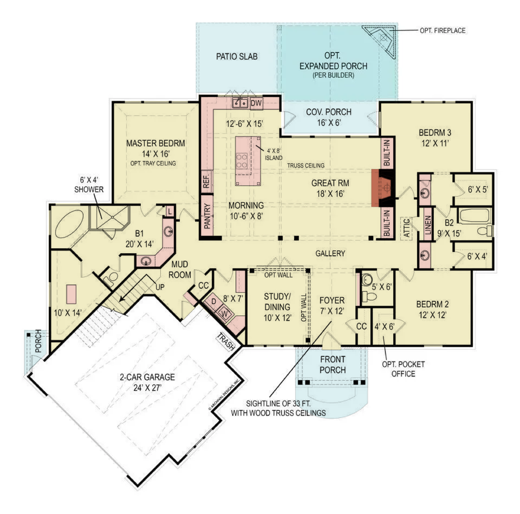 Floor Plan - Main Floor for Craftsman House Plan #119-482 - 3 bed, 2.5 bath