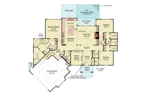 Floor Plan - Main Floor for Craftsman House Plan #119-482 - 3 bed, 2.5 bath