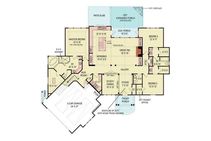 Architectural House Design - Floor Plan - Main Floor for Craftsman House Plan #119-482 - 3 bed, 2.5 bath