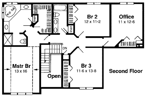Floor Plan - Upper Floor for Traditional House Plan #312-393 - 4 bed, 2.5 bath