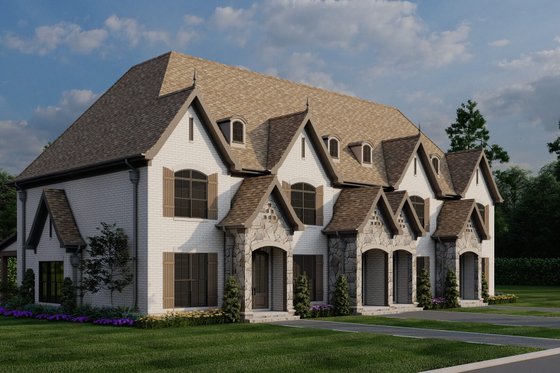 Exterior - Front Elevation 4 for European House Plan #17-2525 - 2 bed, 2.5 bath