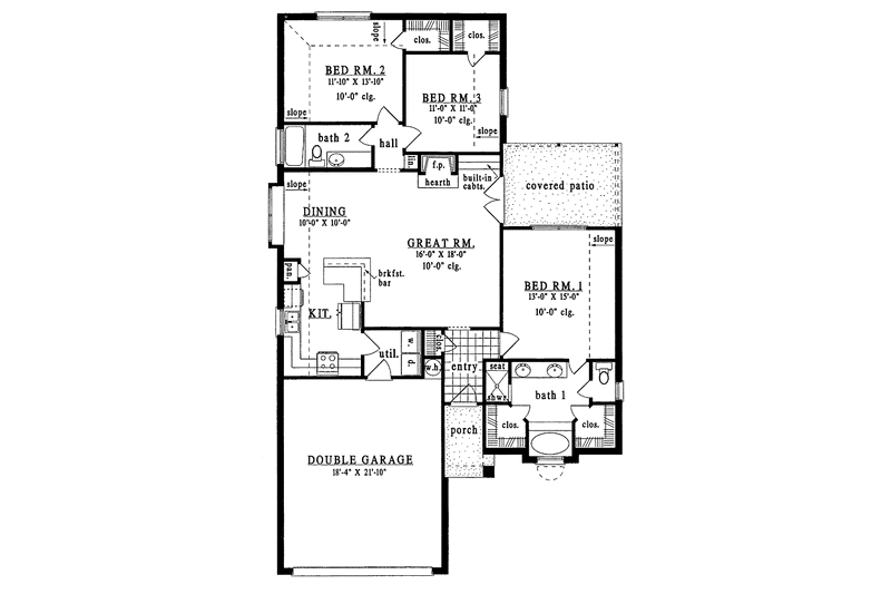 Home Plan - Floor Plan - Main Floor for Ranch House Plan #42-531 - 3 bed, 2 bath