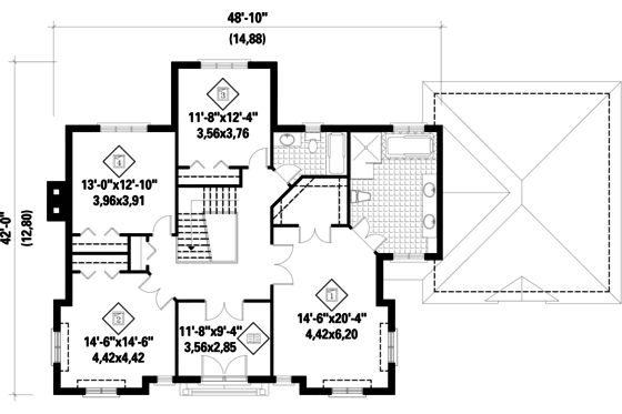 Floor Plan - Upper Floor for European House Plan #25-4628 - 4 bed, 2 bath