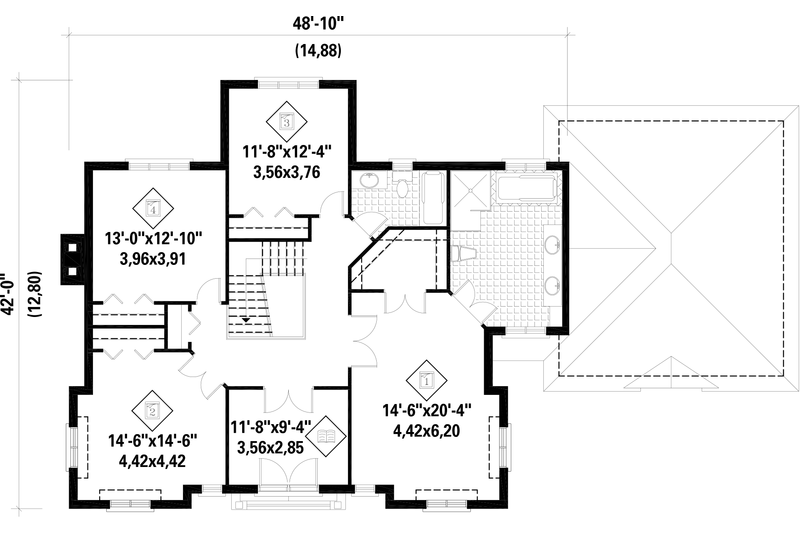 Architectural House Design - Floor Plan - Upper Floor for European House Plan #25-4628 - 4 bed, 2 bath