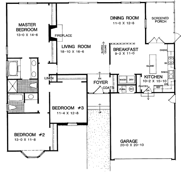 Architectural House Design - Ranch Floor Plan - Main Floor Plan #72-1067