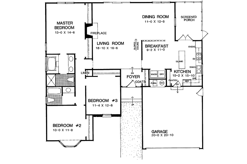Dream House Plan - Floor Plan - Main Floor for Ranch House Plan #72-1067 - 3 bed, 2 bath