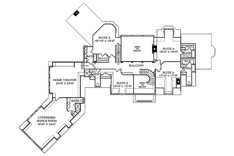 Dream House Plan - Floor Plan - Upper Floor for European House Plan #453-471 - 5 bed, 5 bath