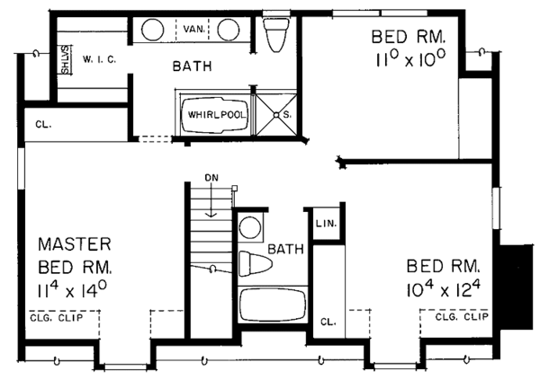 Architectural House Design - Colonial Floor Plan - Upper Floor Plan #72-998
