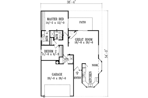 Floor Plan - Main Floor for Cottage House Plan #1-1056 - 2 bed, 2 bath