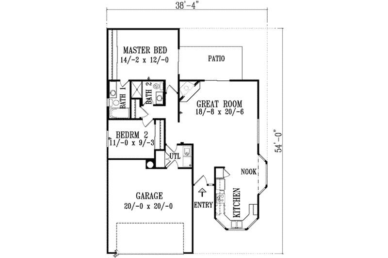 House Blueprint - Floor Plan - Main Floor for Cottage House Plan #1-1056 - 2 bed, 2 bath