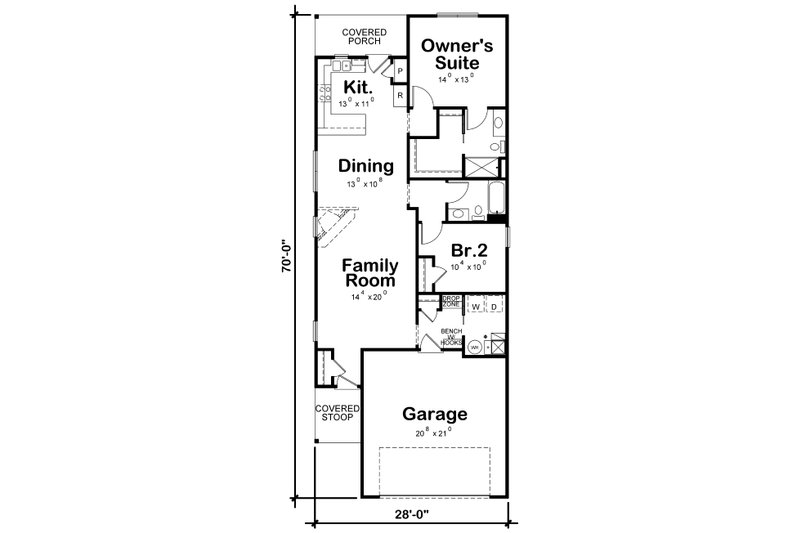 Architectural House Design - Floor Plan - Main Floor for Traditional House Plan #20-2341 - 2 bed, 2 bath