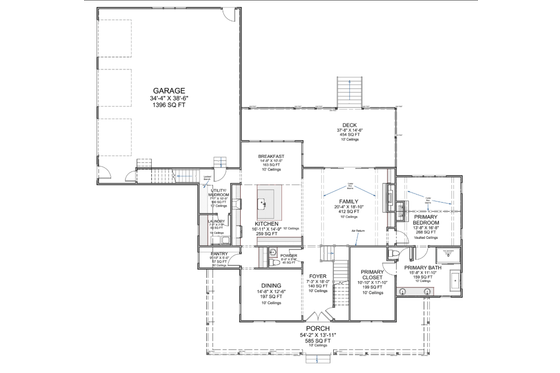 Floor Plan - Main Floor for Farmhouse House Plan #1116-6 - 3 bed, 4.5 bath