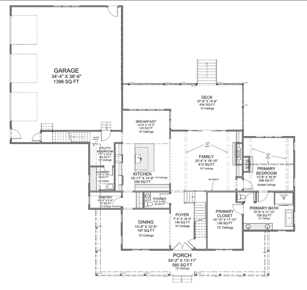 House Design - Floor Plan - Main Floor for Farmhouse House Plan #1116-6 - 3 bed, 4.5 bath