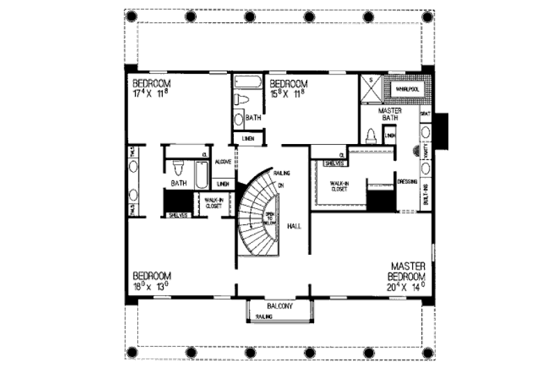 Home Plan - Floor Plan - Upper Floor for Classical House Plan #72-464 - 4 bed, 3.5 bath