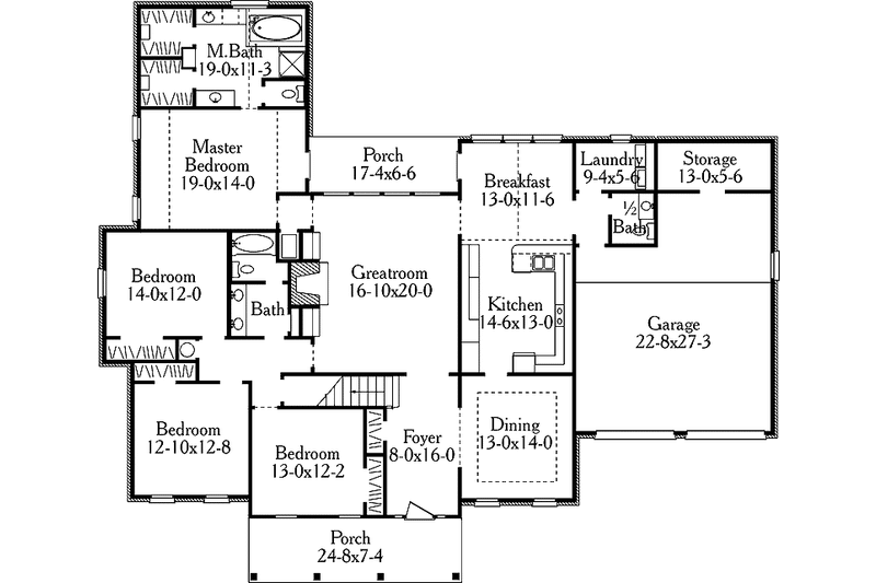 Home Plan - Floor Plan - Main Floor for Country House Plan #406-9626 - 4 bed, 2.5 bath