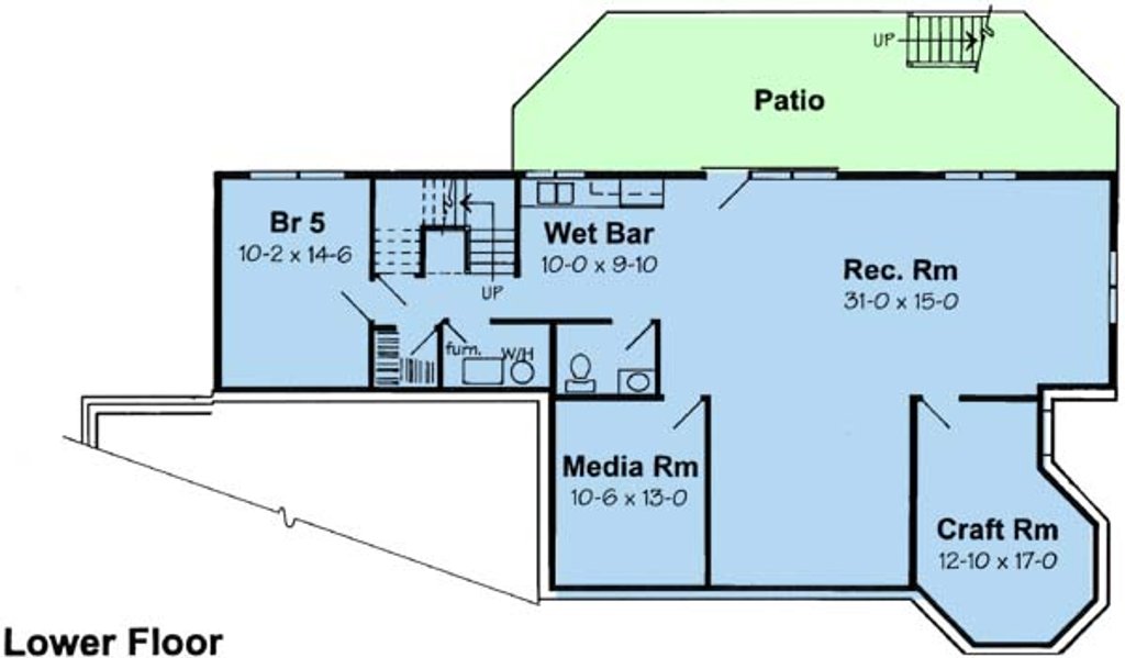 Floor Plan - Lower Floor for Victorian House Plan #312-627 - 4 bed, 2.5 bath