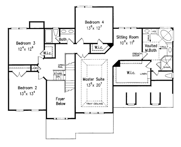 Architectural House Design - Classical Floor Plan - Upper Floor Plan #927-580