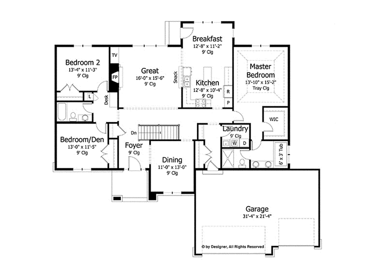 Home Plan - Floor Plan - Main Floor for European House Plan #51-998 - 3 bed, 2 bath