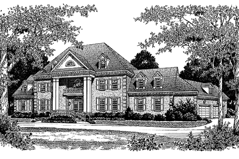 House Blueprint - Exterior - Front Elevation 3 for Classical House Plan #453-203 - 4 bed, 5 bath