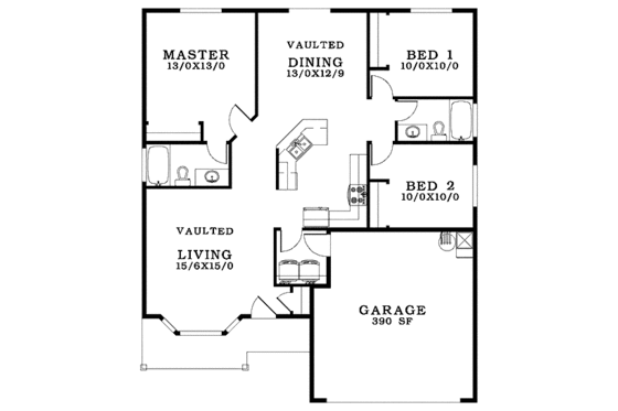 Floor Plan - Main Floor for Craftsman House Plan #943-8 - 3 bed, 2 bath