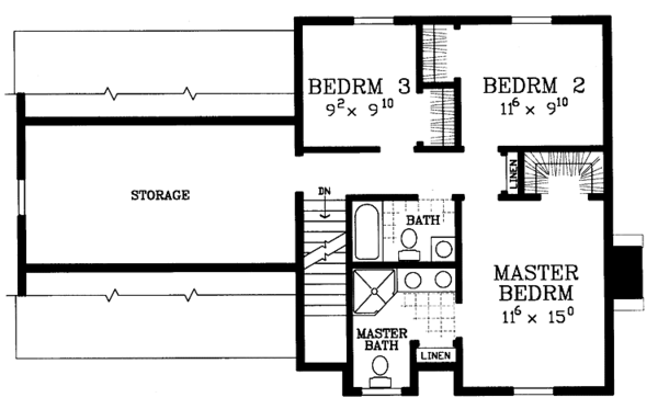 Architectural House Design - Colonial Floor Plan - Upper Floor Plan #72-1088
