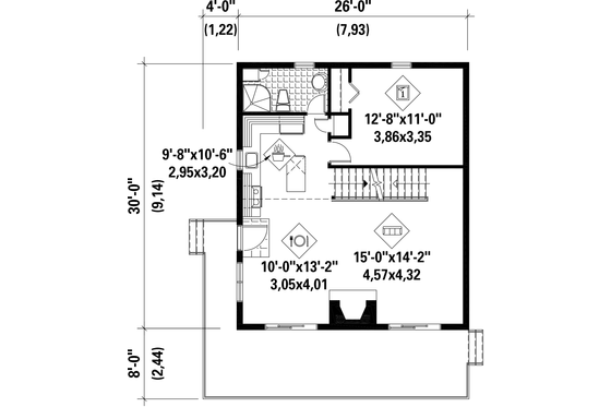Floor Plan - Main Floor for Cabin House Plan #25-4361 - 2 bed, 2 bath