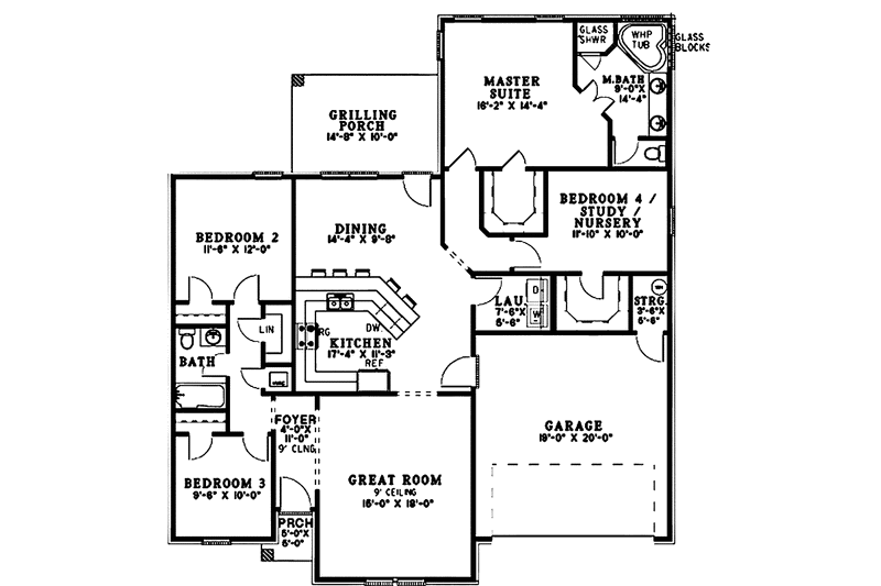 Home Plan - Floor Plan - Main Floor for Ranch House Plan #17-3236 - 4 bed, 2 bath