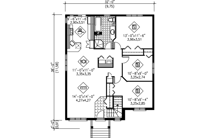 Home Plan - Floor Plan - Main Floor House Plan #25-1010 - 3 bed, 1 bath