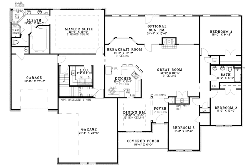 Home Plan - Floor Plan - Main Floor for Traditional House Plan #17-2955 - 4 bed, 2 bath