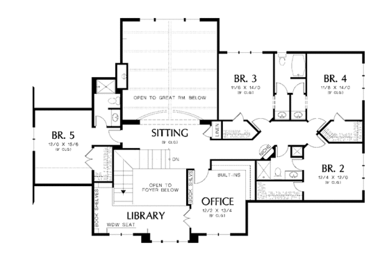 Floor Plan - Upper Floor for Traditional House Plan #48-876 - 5 bed, 4 bath