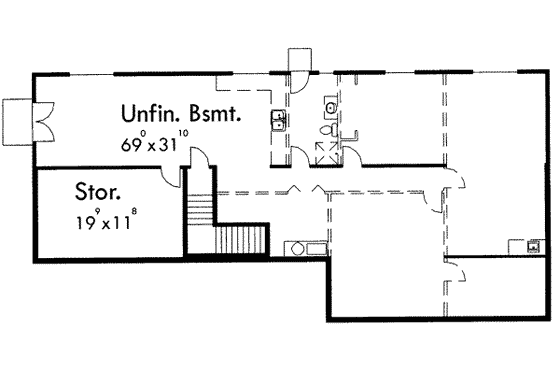 Floor Plan - Lower Floor for Ranch House Plan #303-326 - 2 bed, 3.5 bath