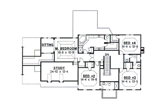 Floor Plan - Upper Floor for Colonial House Plan #67-621 - 4 bed, 3.5 bath