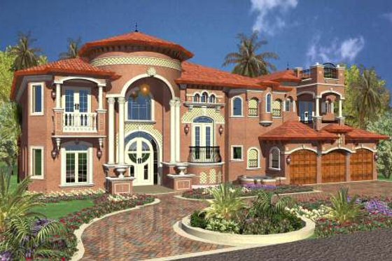Exterior - Front Elevation for Mediterranean House Plan #420-192 - 5 bed, 7.5 bath