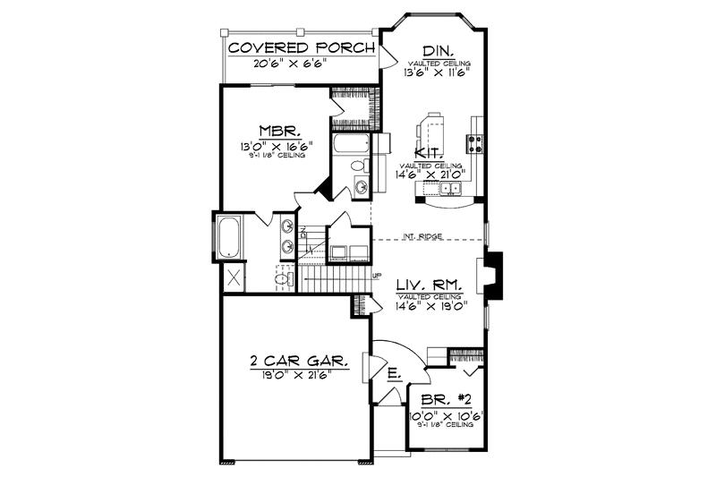 Home Plan - Floor Plan - Main Floor for Bungalow House Plan #70-1367 - 2 bed, 2 bath