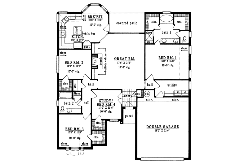 House Design - Floor Plan - Main Floor for Craftsman House Plan #42-506 - 4 bed, 2 bath