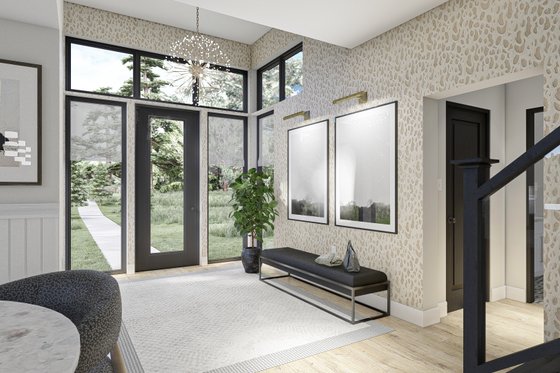 Interior - Entry for Cabin House Plan #455-297 - 2 bed, 2 bath