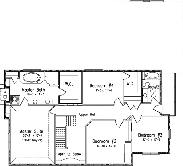 Architectural House Design - Colonial Floor Plan - Upper Floor Plan #994-13