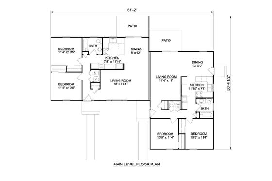 Floor Plan - Main Floor for Ranch House Plan #116-283 - 2 bed, 1 bath