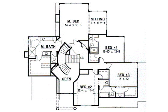 Floor Plan - Upper Floor for European House Plan #67-588 - 4 bed, 3.5 bath