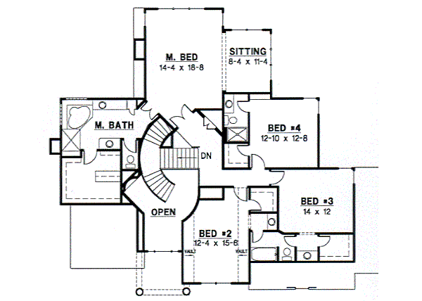 Floor Plan - Upper Floor for European House Plan #67-588 - 4 bed, 3.5 bath