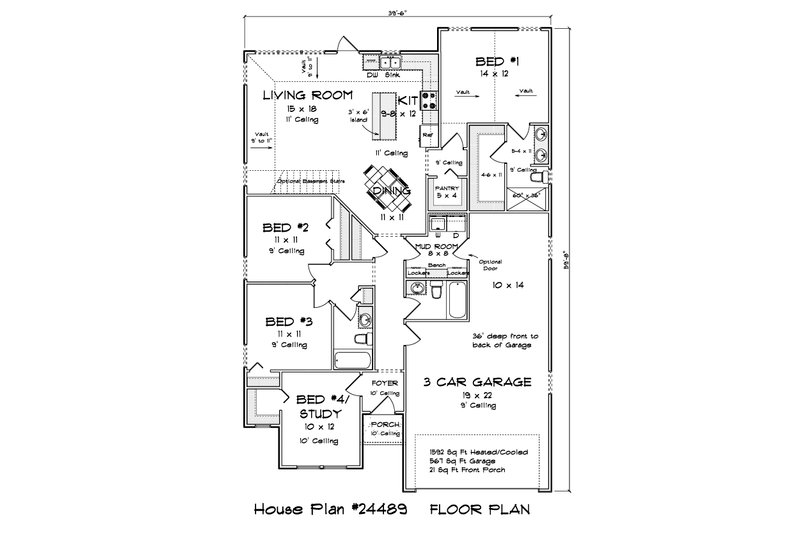 Architectural House Design - Floor Plan - Main Floor for Modern House Plan #513-2282 - 4 bed, 3 bath