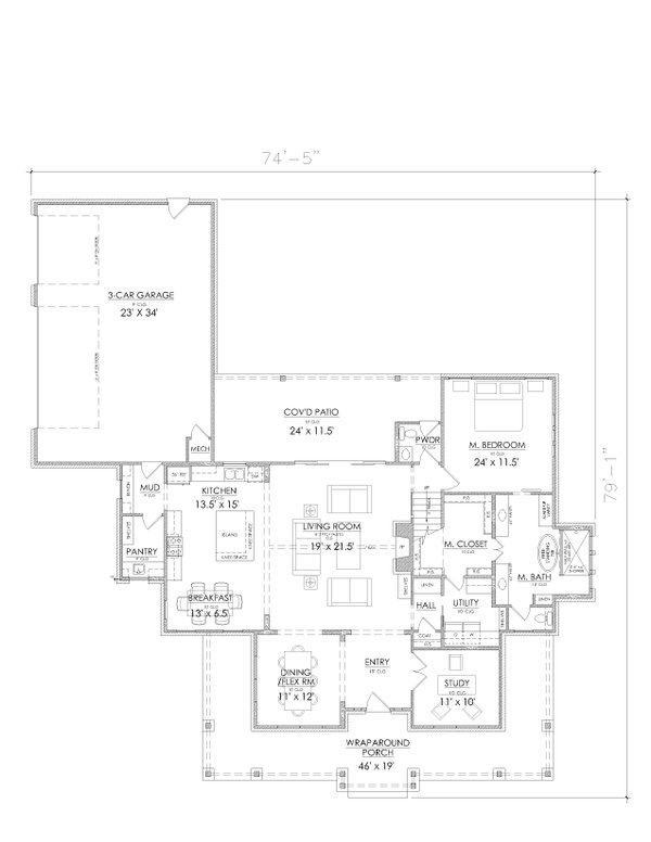 Home Plan - Farmhouse Floor Plan - Main Floor Plan #1098-1