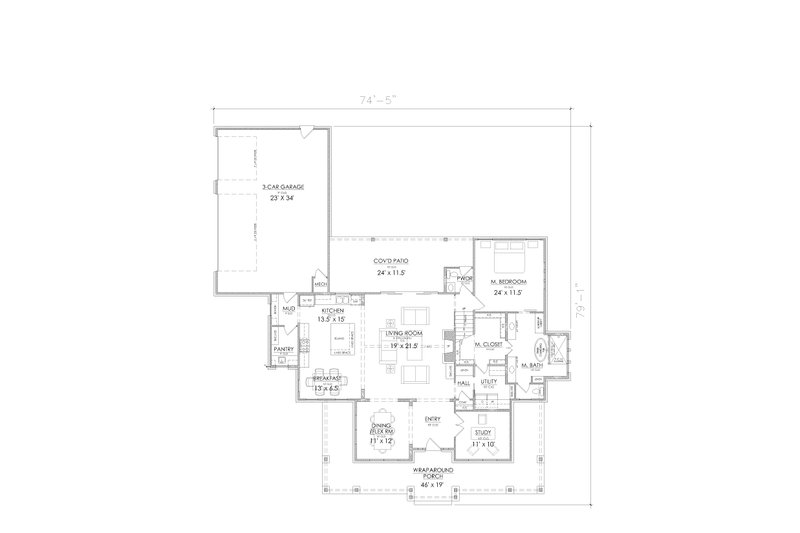 Home Plan - Floor Plan - Main Floor for Farmhouse House Plan #1098-1 - 3 bed, 2.5 bath