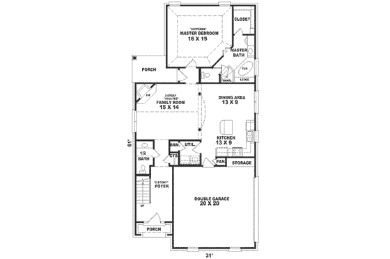 Floor Plan - Main Floor for European House Plan #81-458 - 3 bed, 2.5 bath