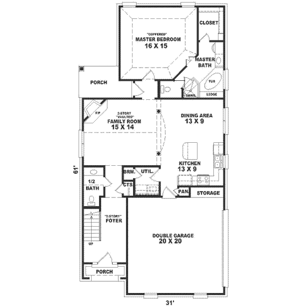 Floor Plan - Main Floor for European House Plan #81-458 - 3 bed, 2.5 bath