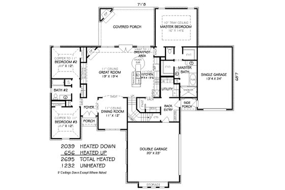 Floor Plan - Main Floor for European House Plan #424-250 - 4 bed, 3 bath