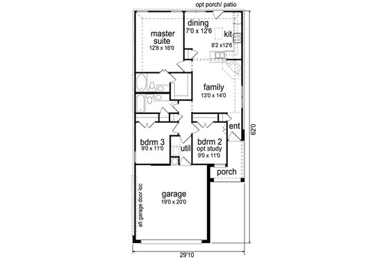 Floor Plan - Main Floor for Craftsman House Plan #84-538 - 3 bed, 2 bath