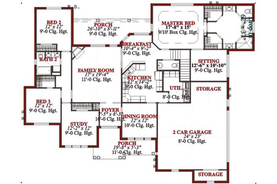 Floor Plan - Main Floor for Traditional House Plan #63-197 - 4 bed, 2.5 bath