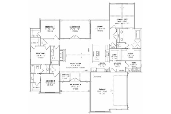 Floor Plan - Main Floor for Farmhouse House Plan #1096-140 - 4 bed, 3 bath